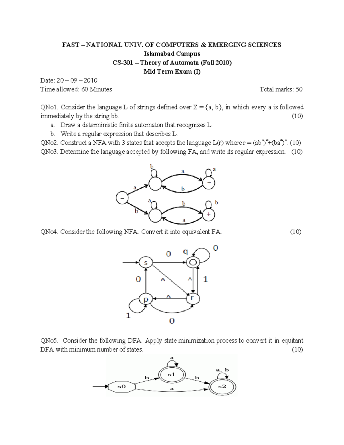 Automata Sessional-I (Fall-2010 ) - FAST – NATIONAL UNIV. OF COMPUTERS ...