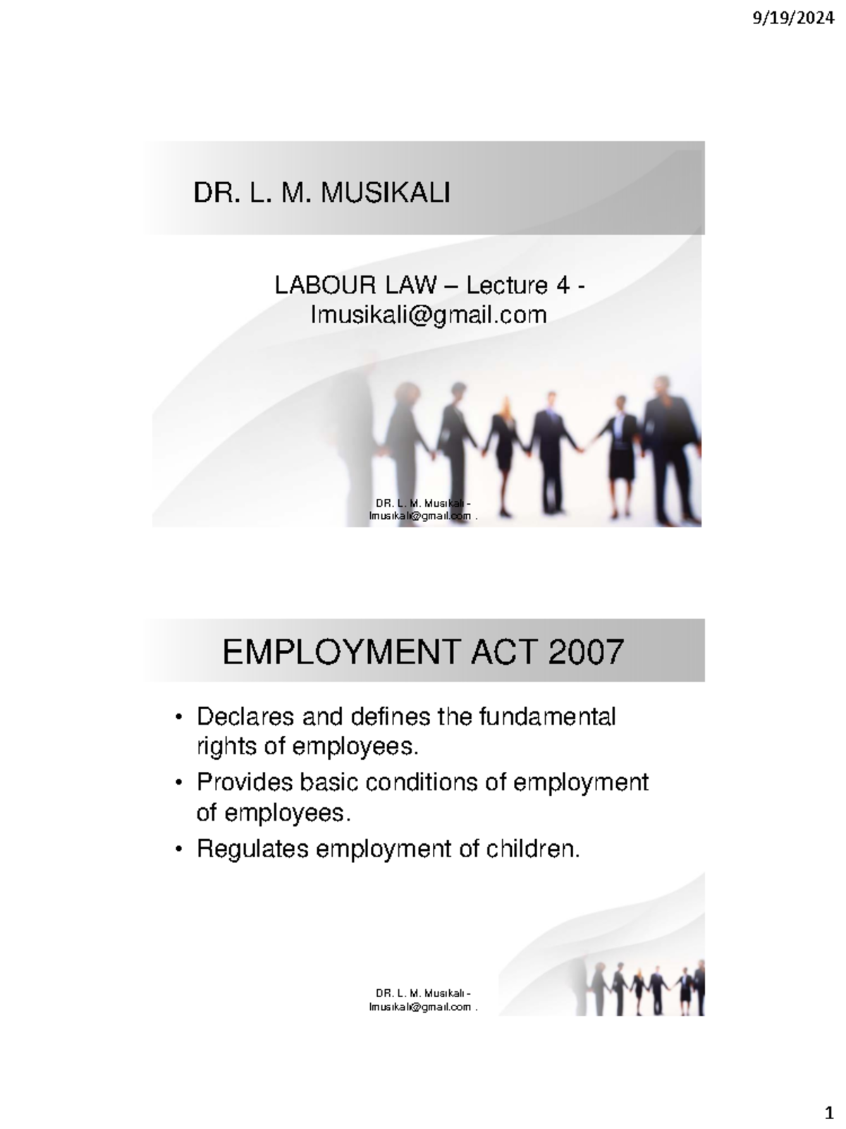 Labour Law - Lecture 4 Summary and Key Definitions - Studocu