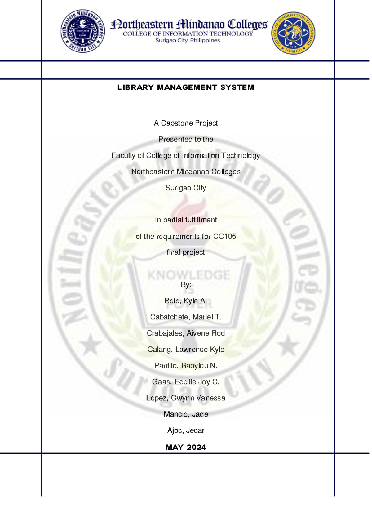 Final Research Project: Library Management System (CC) - Studocu