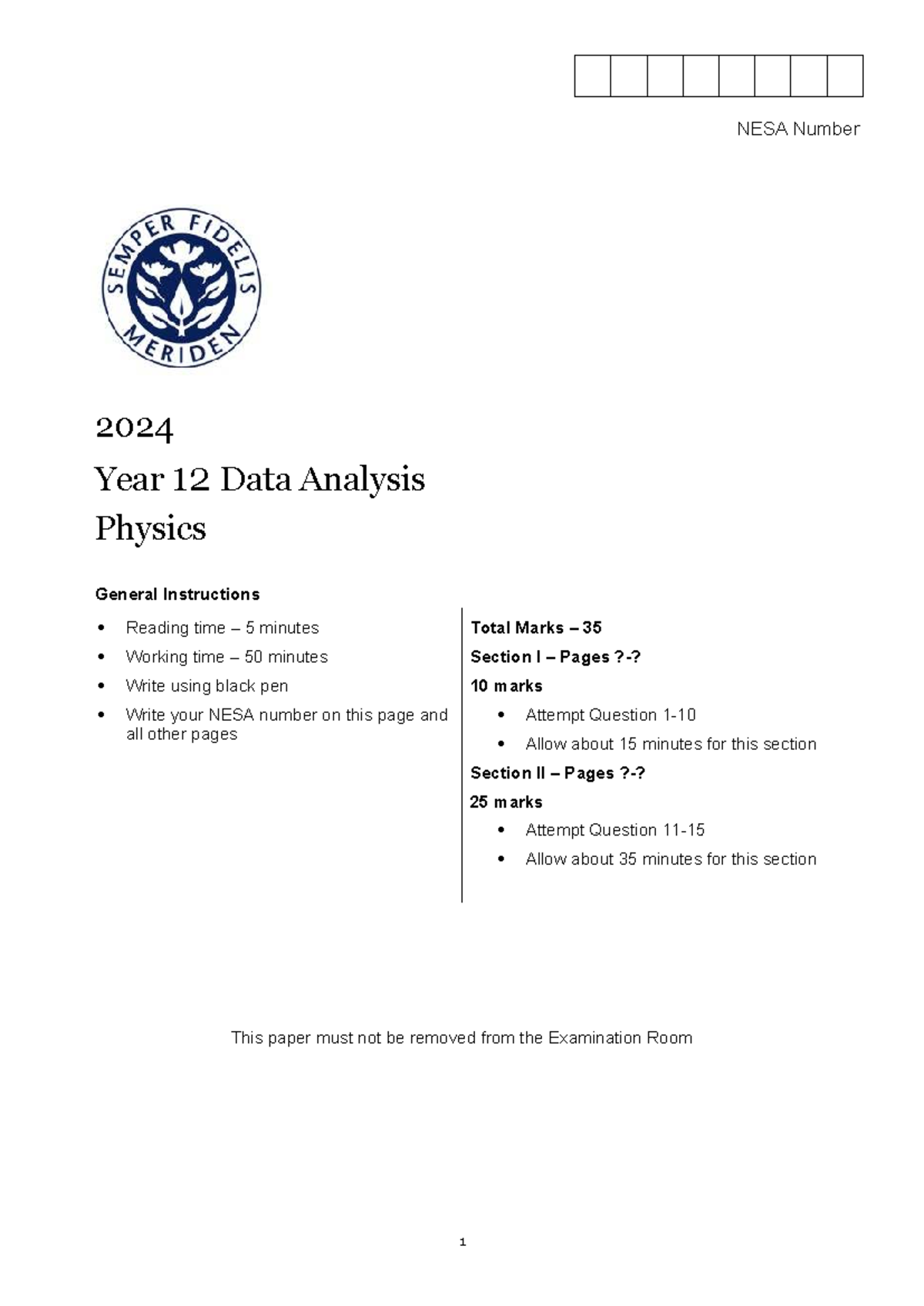 Year 12 Physics Task 2 2024: Data Analysis & General Instructions - Studocu