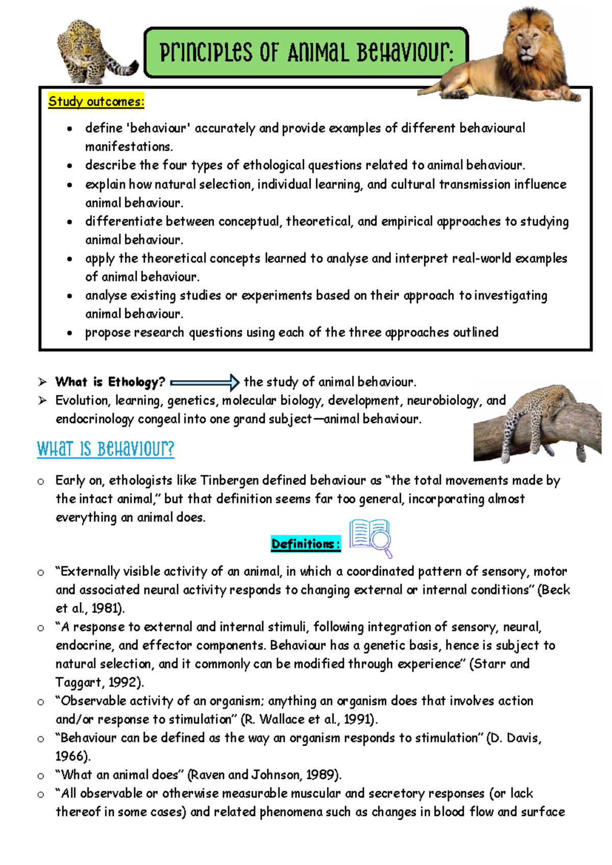 Principles and Models of Animal Behaviour: Insights and Applications ...