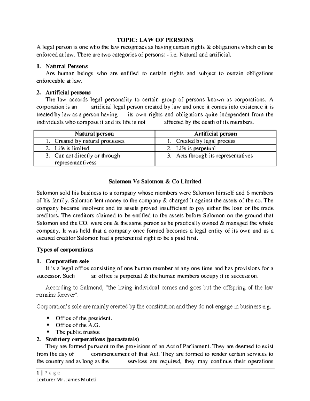 Law of Persons: Key Concepts and Legal Definitions (Sep 2023) - Studocu