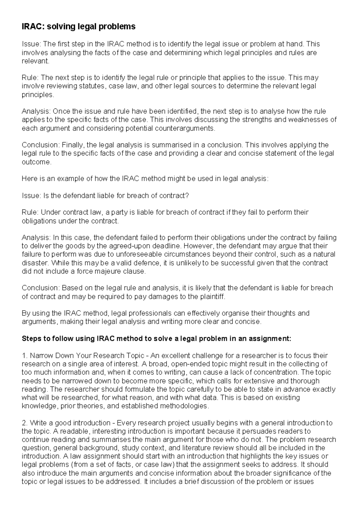 IRAC Method: Legal Analysis Steps for Problem Solving in Assignments ...