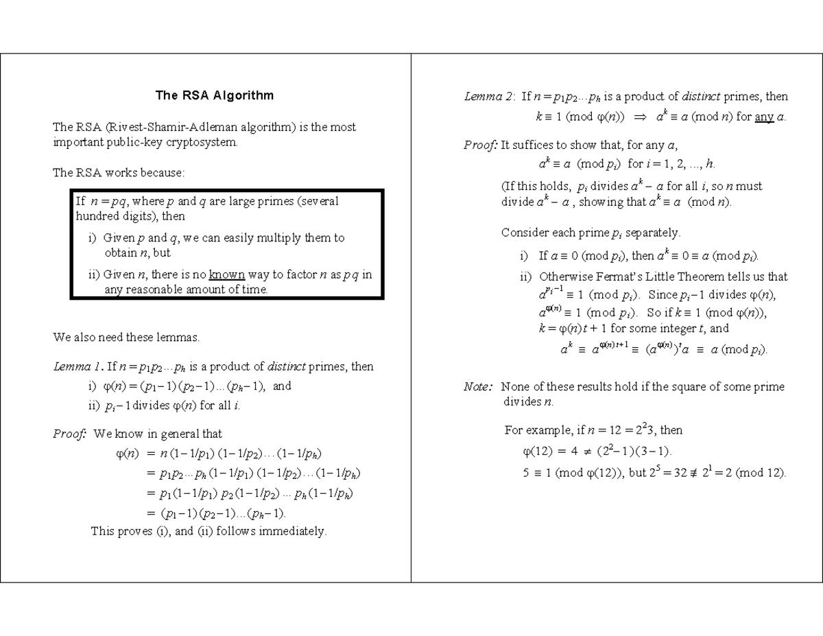 RSA Algorithm: An Overview of Public-Key Cryptography Techniques - Studocu