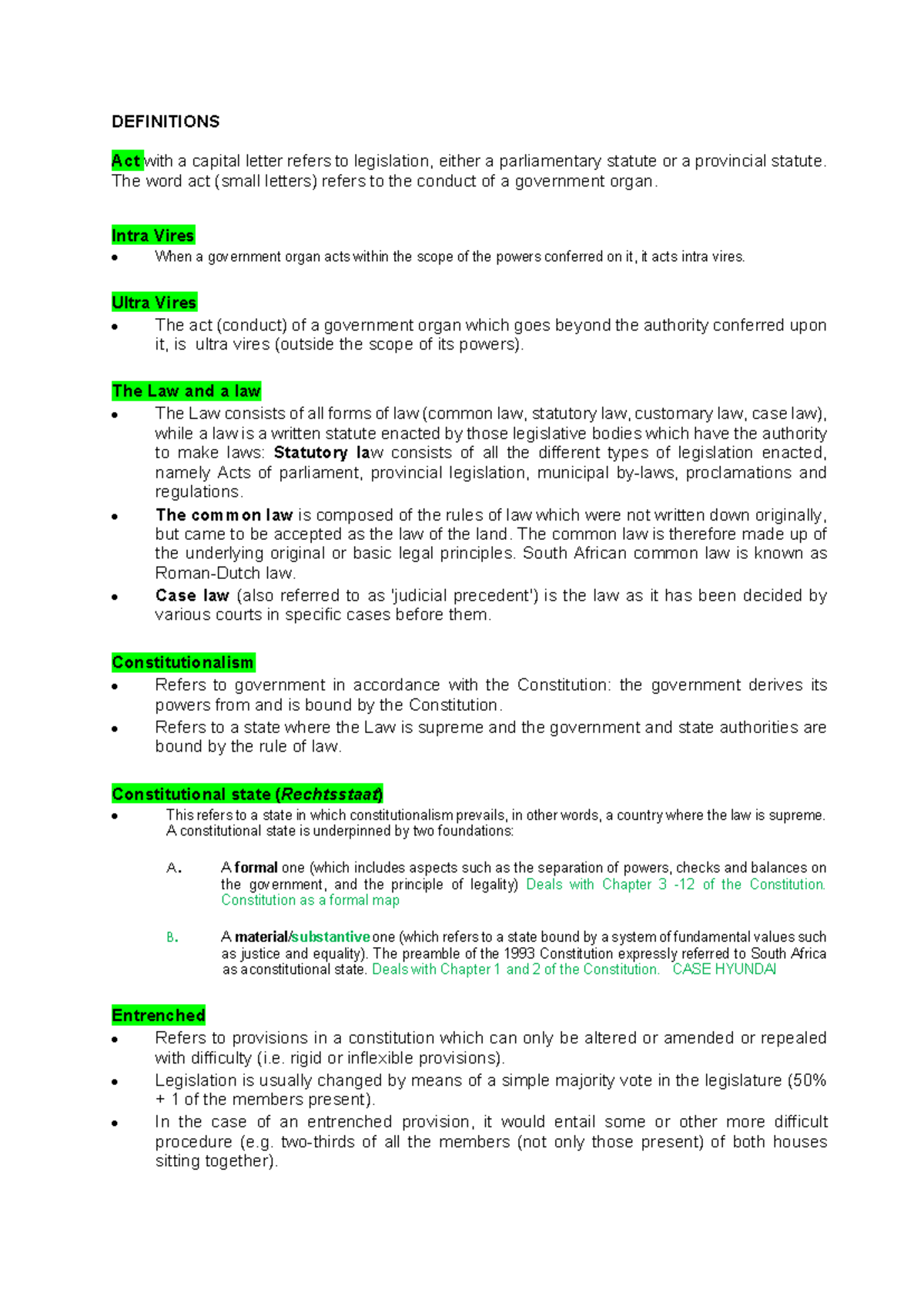 Definitions and Key Concepts for LAW 2601 - Studocu