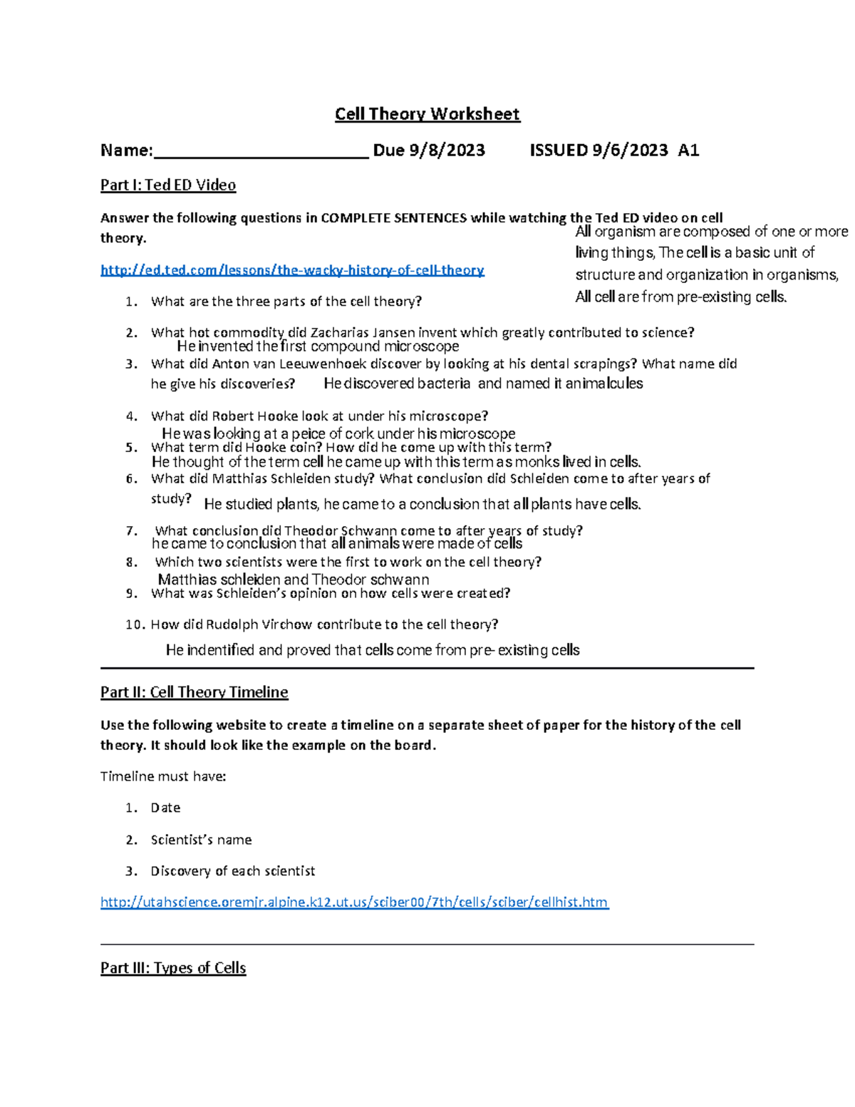 Kami Export - Theory Worksheet A1 - Cell Theory Worksheet Name ...
