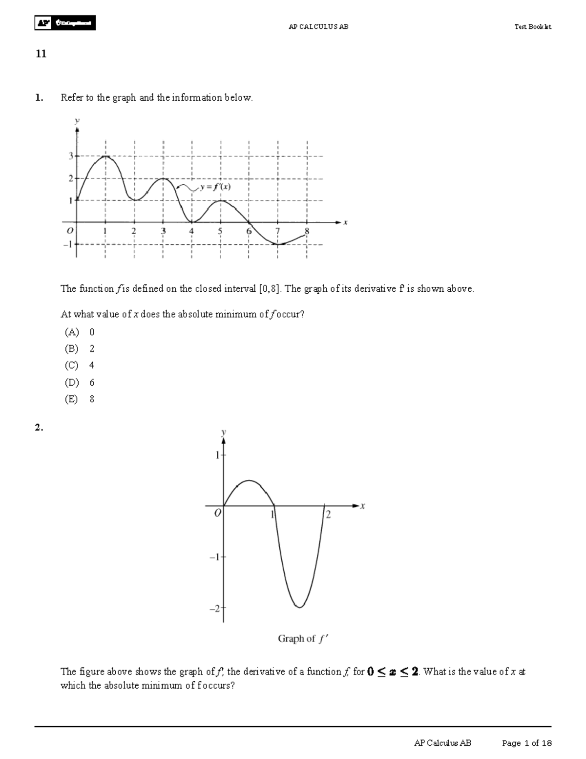 AP CALCULUS AB Practice Questions Test Booklet 11 - Studocu