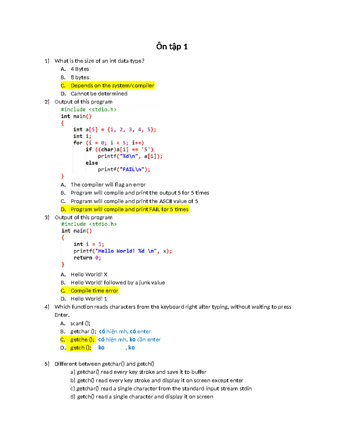 Ôn tập 1 - C Programming Basics & Concepts Review - Studocu