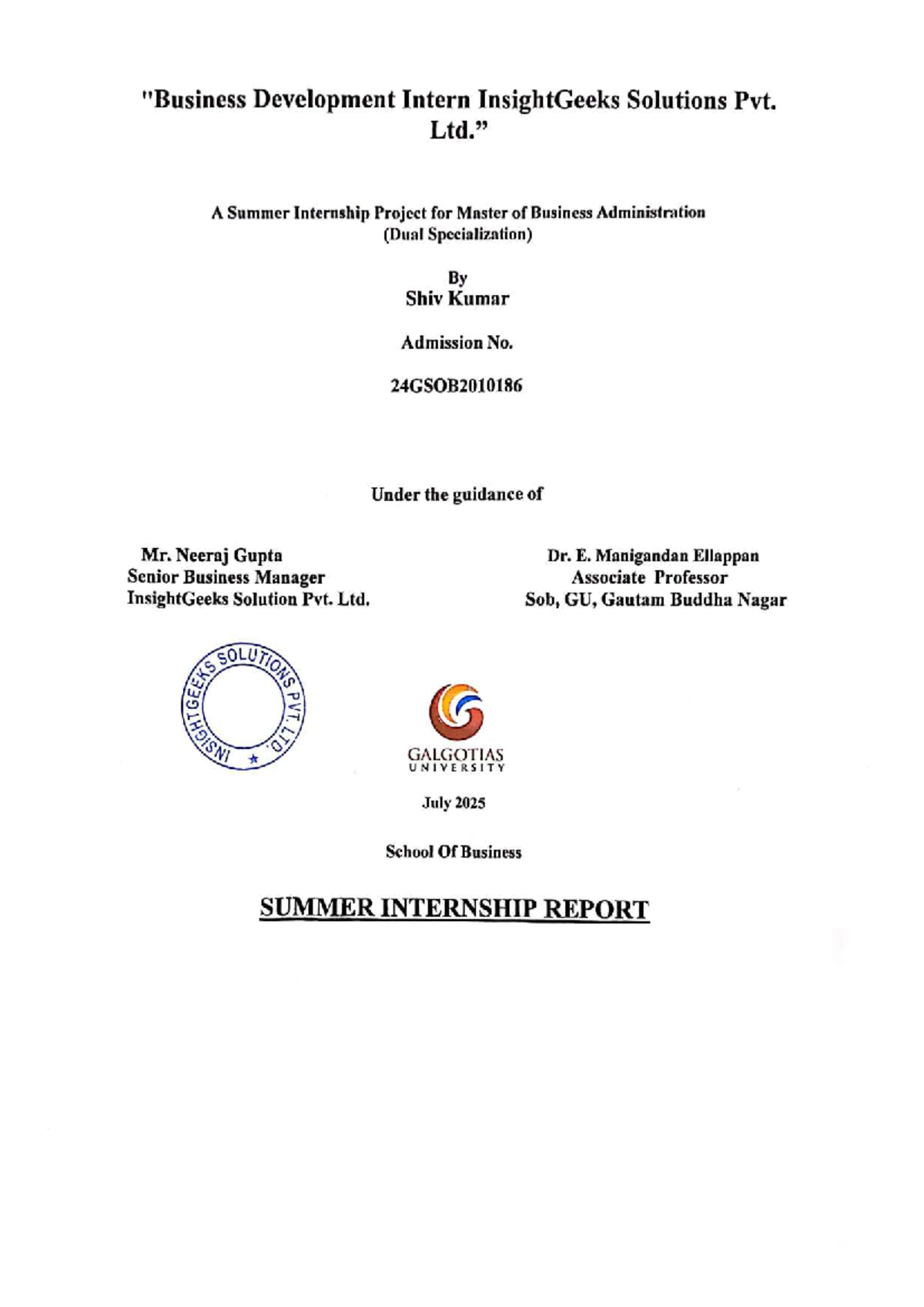 MBA Summer Internship Report: Business Development at InsightGeeks ...
