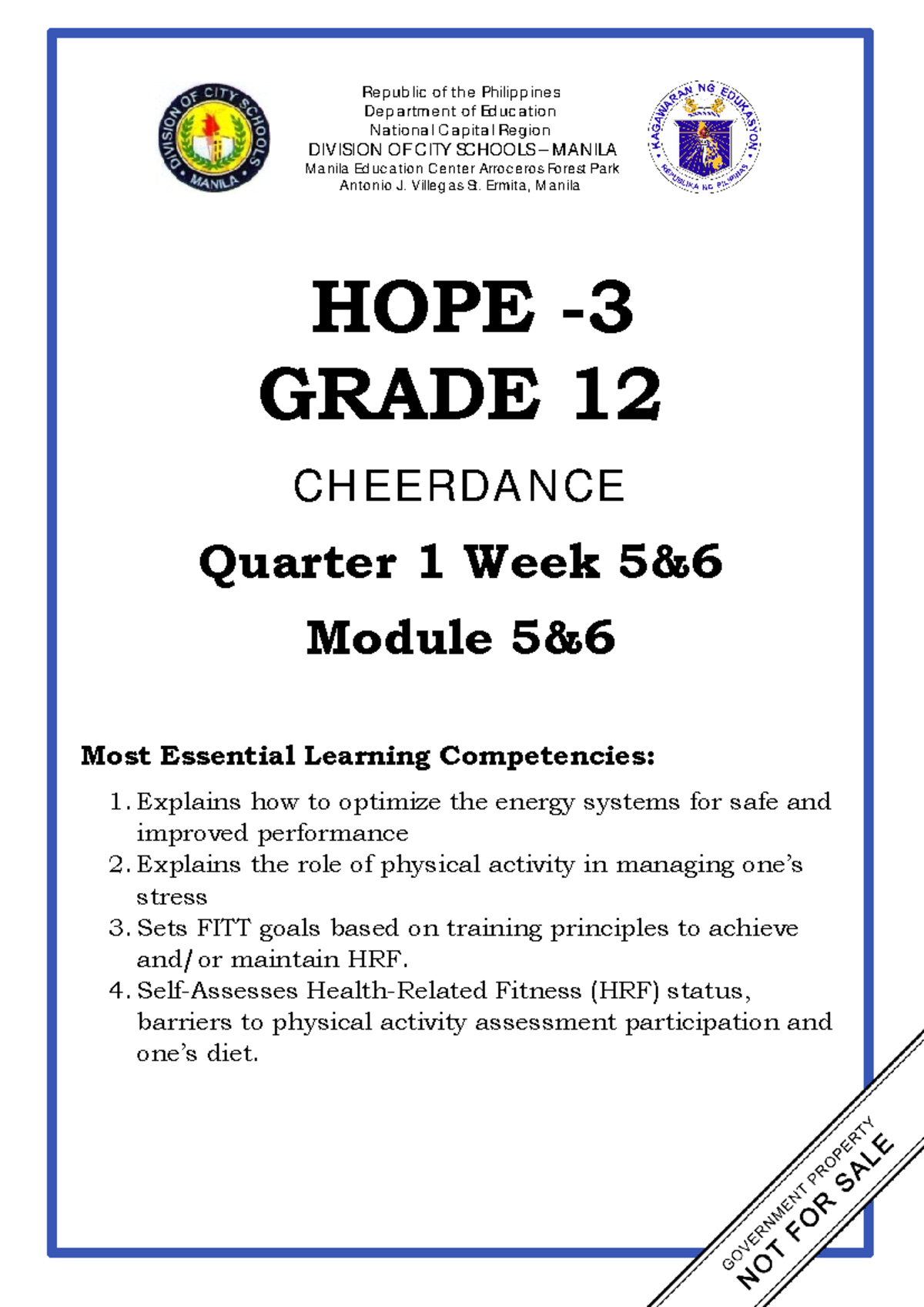 Grade 12 HOPE 3 Q1 W5-W6: Cheerdance Module 5 & 6 Notes - Studocu