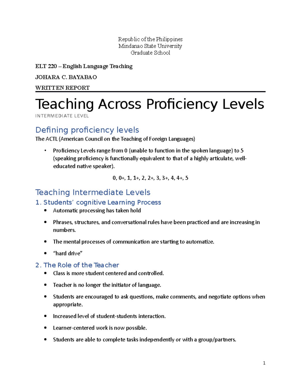 Written report - MA English Language Teaching - Republic of the ...