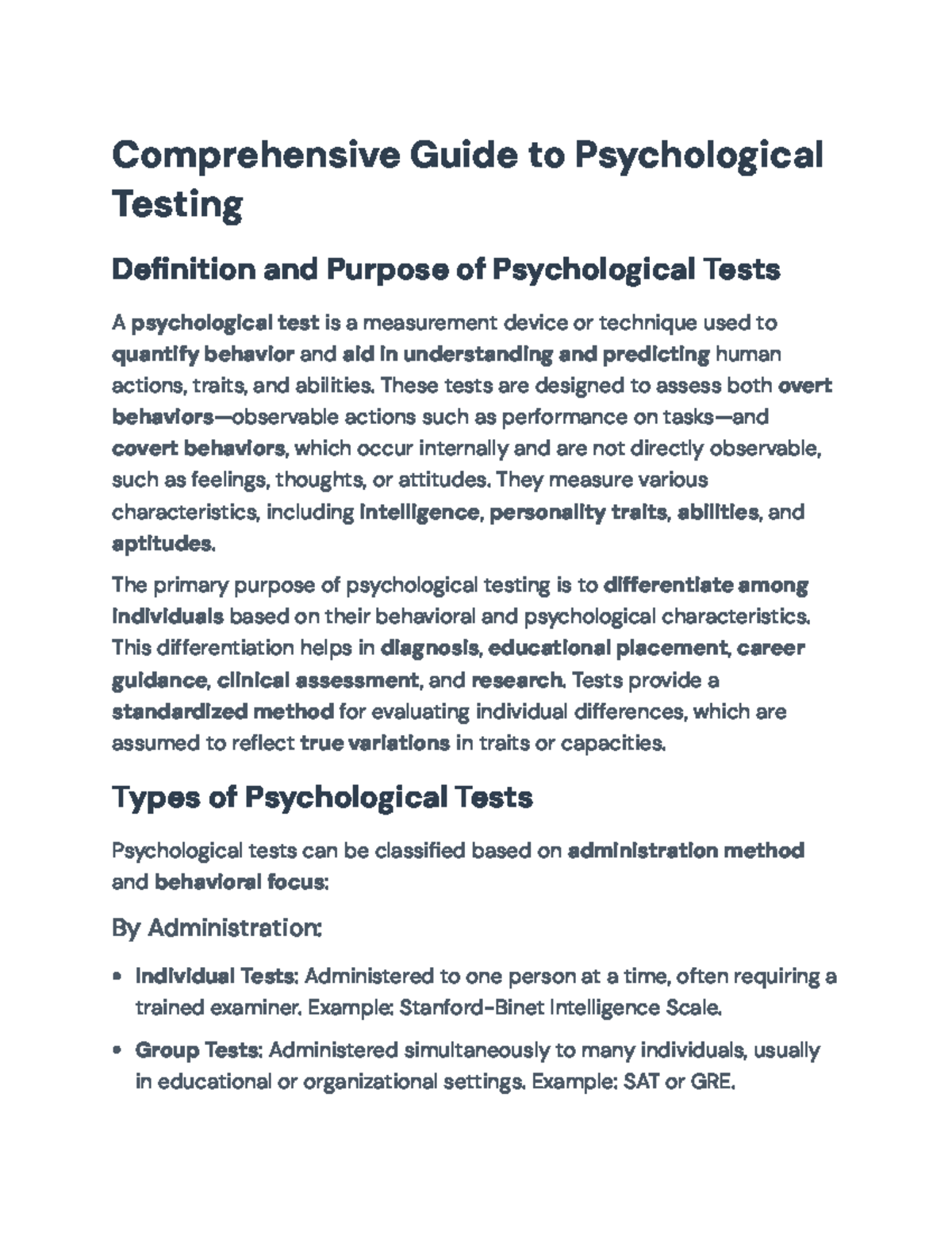 Comprehensive Guide to PSY 101: Psychological Testing & Assessment ...
