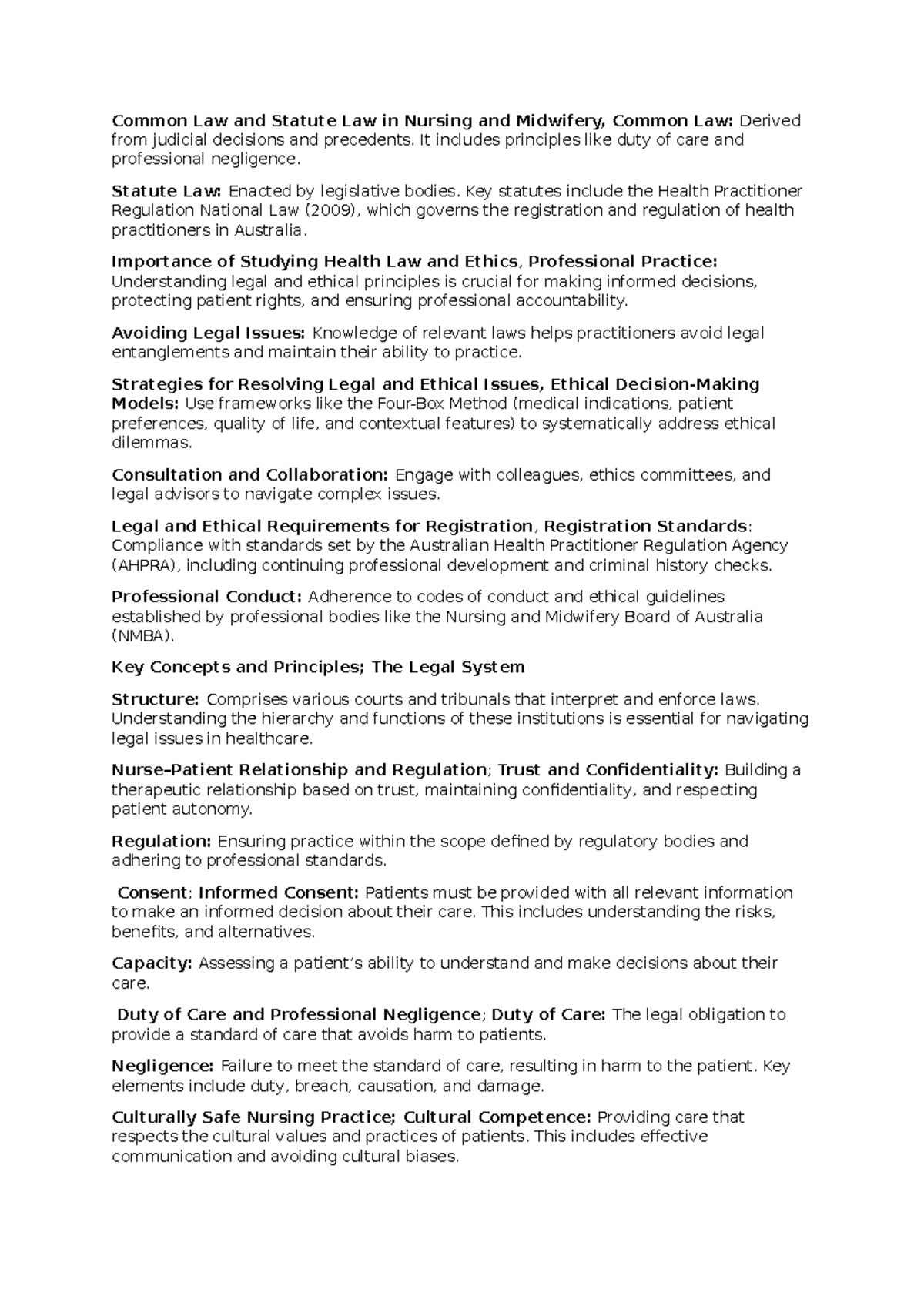 L&E 2023 Exam Notes: Legal and Ethical Issues in Nursing Practice - Studocu