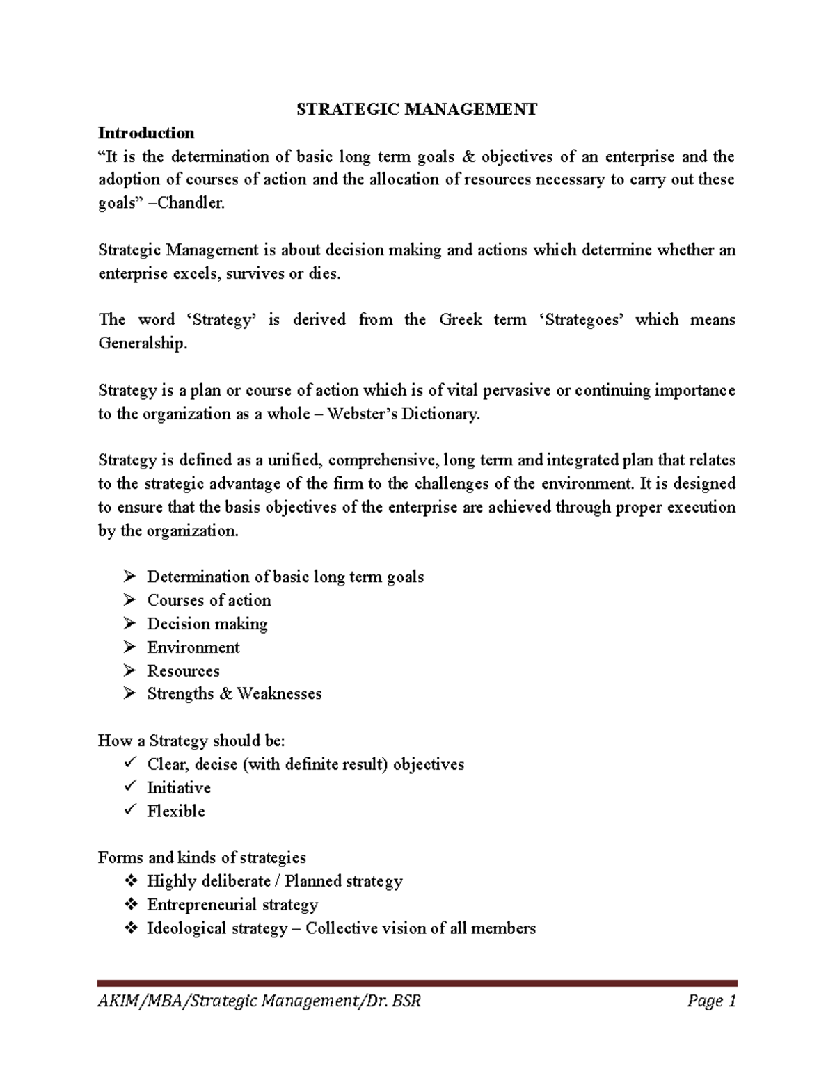 Strategic Management - Lecture Notes on Core Concepts and Models - Studocu