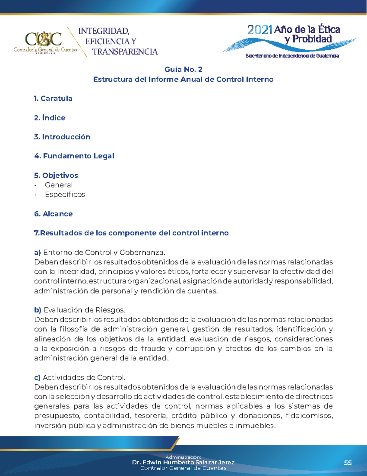 Guía No. 2: Estructura del Informe Anual de Control Interno CGC - Studocu