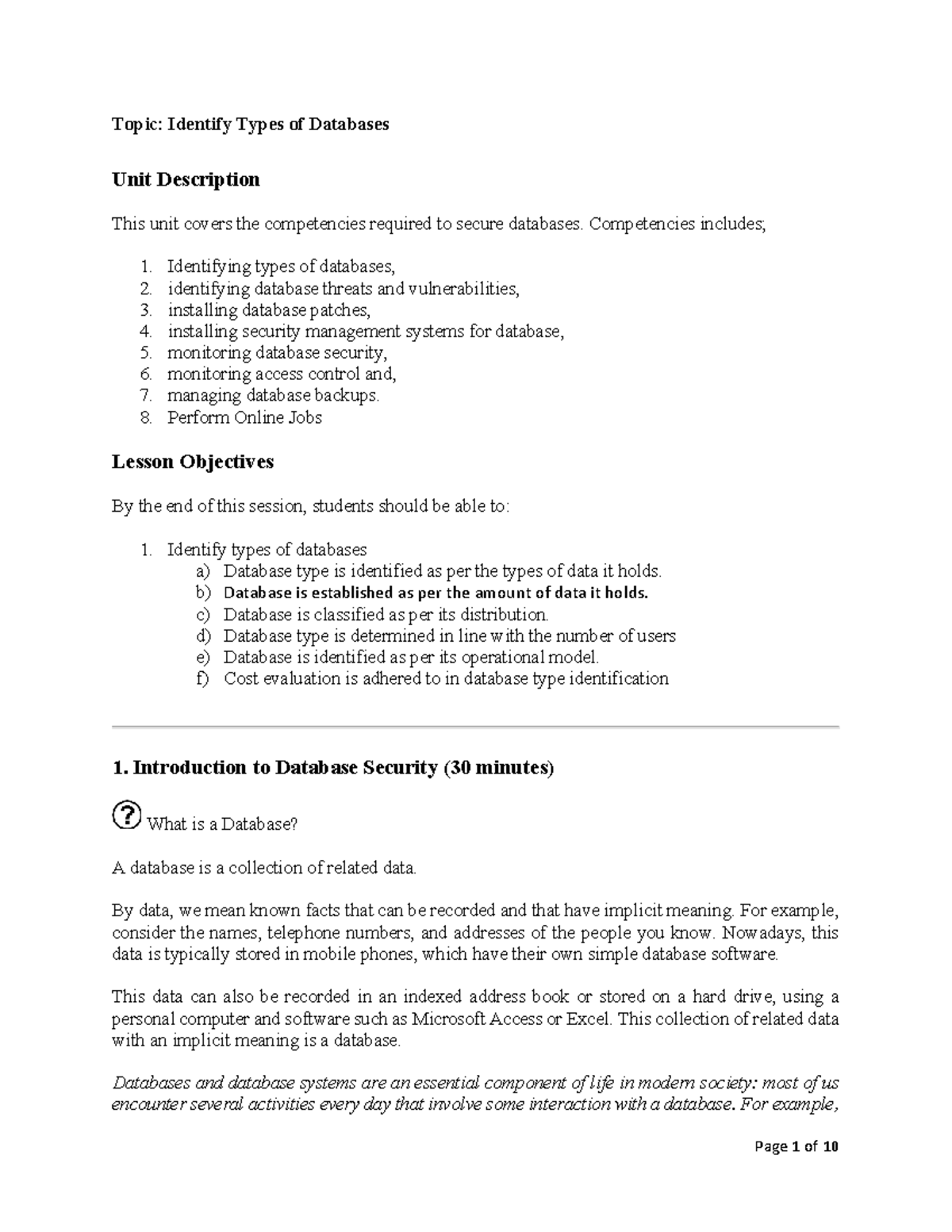 Unit 1: Types of Databases and Security Measures - Studocu