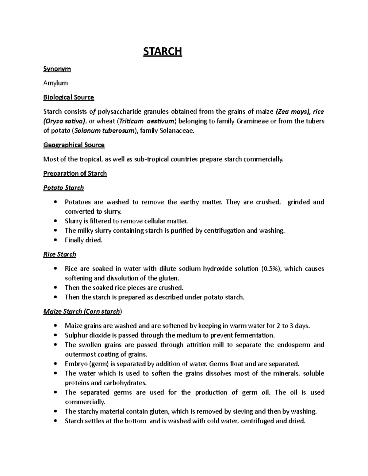 Lecture Notes on Starch: Properties, Preparation, and Tests - Studocu