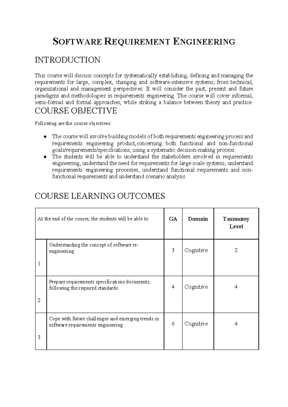 SRE 101: Software Requirements Engineering Course Outline - Studocu
