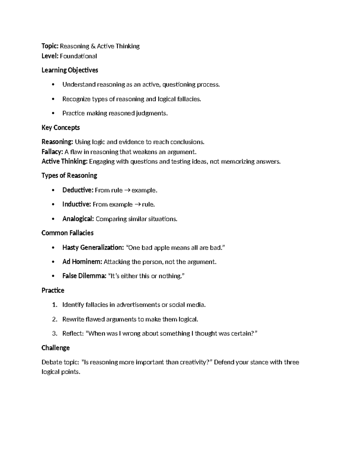 LR-11: Foundational Active Thinking & Reasoning Techniques - Studocu