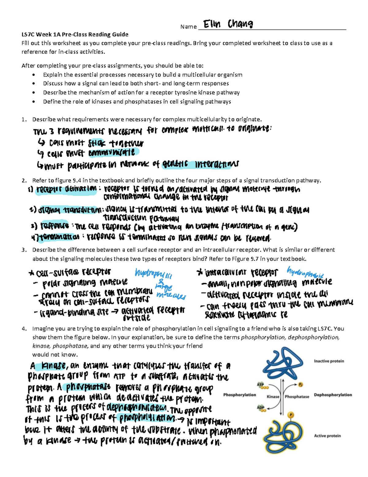 LS7C Week 1A Pre-Class Reading Guide on Cell Signaling Mechanisms - Studocu