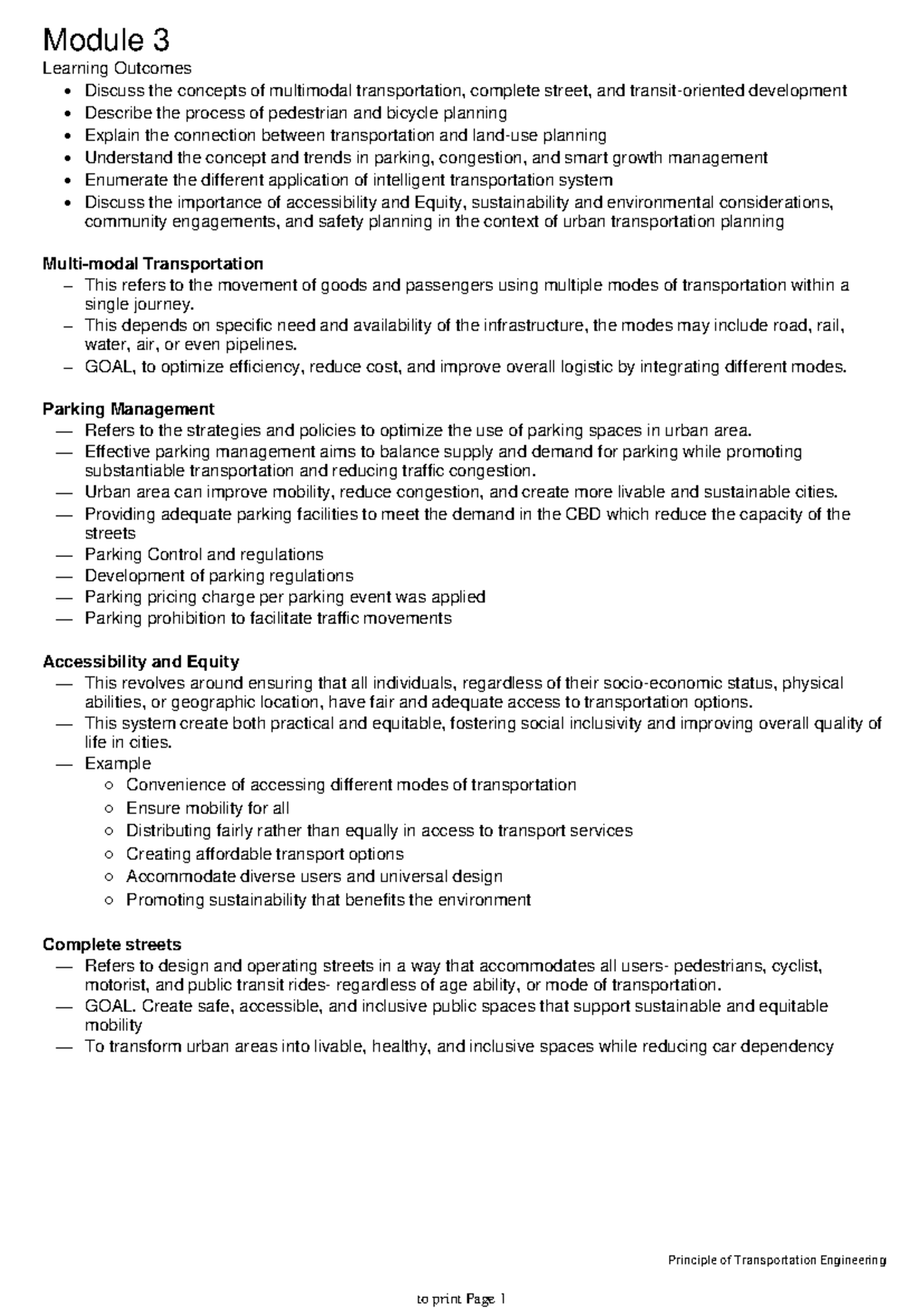 Urban Transportation Planning Concepts (PRT 301) - Principles ...