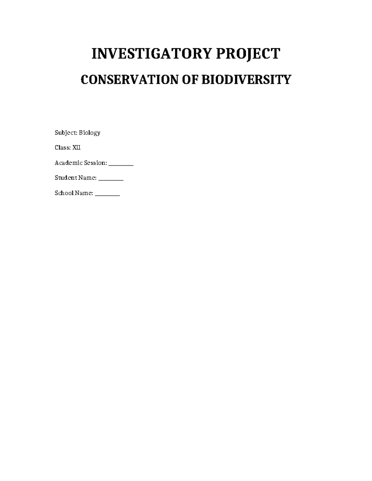 Conservation of Biodiversity Project for CBSE Class XII - Studocu