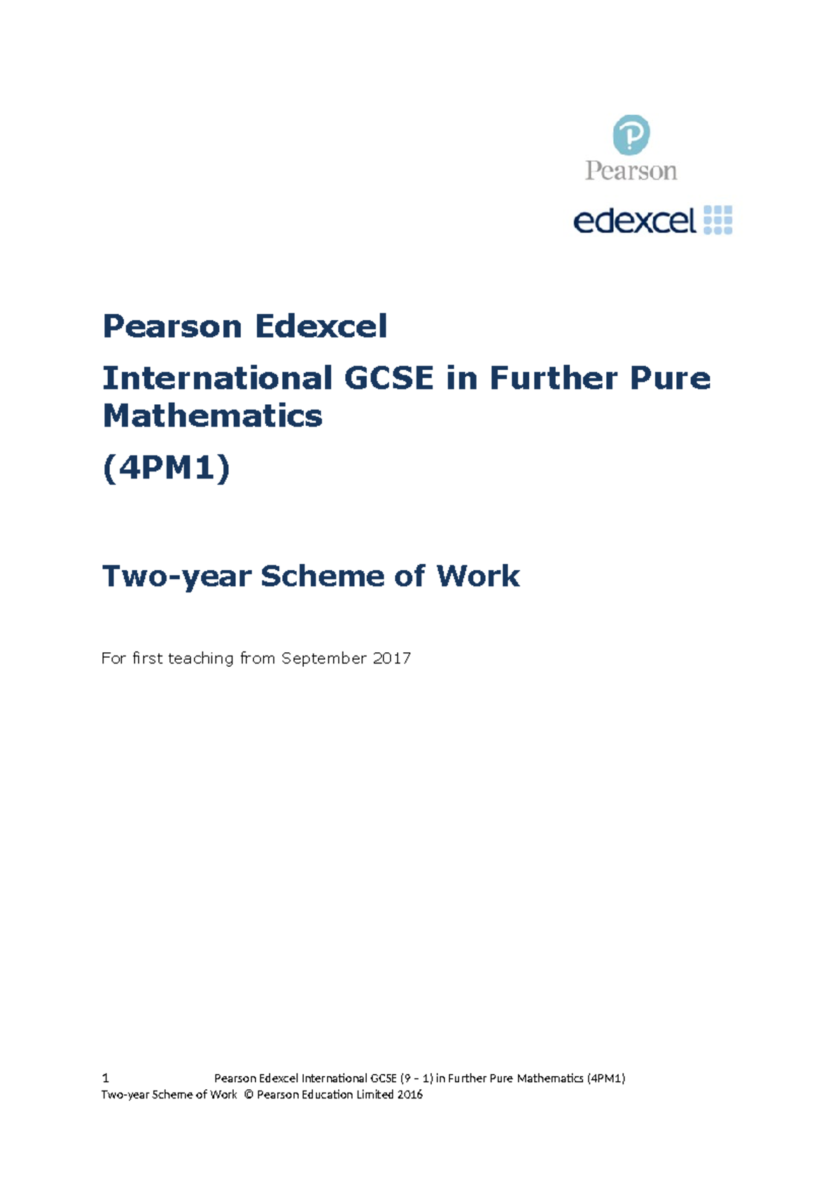 Igcse Further Pure Maths (4PM1) Two-Year Scheme of Work Overview - Studocu