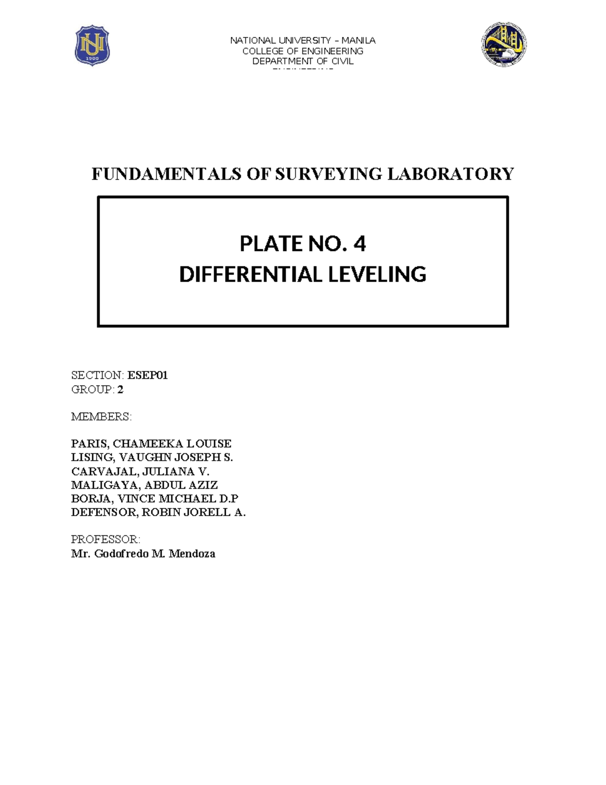 Fundamentals of Surveying Lab: Differential Leveling (ESEP01) - Studocu