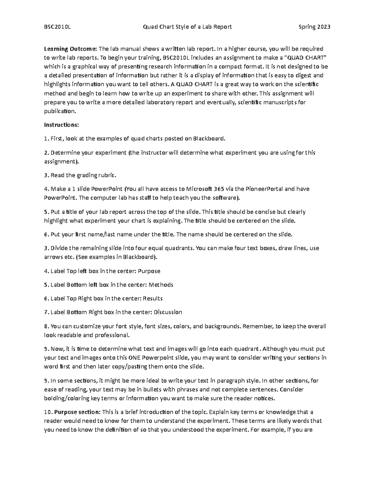 BSC2010L Quad Chart Lab Report Instructions for Spring 2023 - Studocu