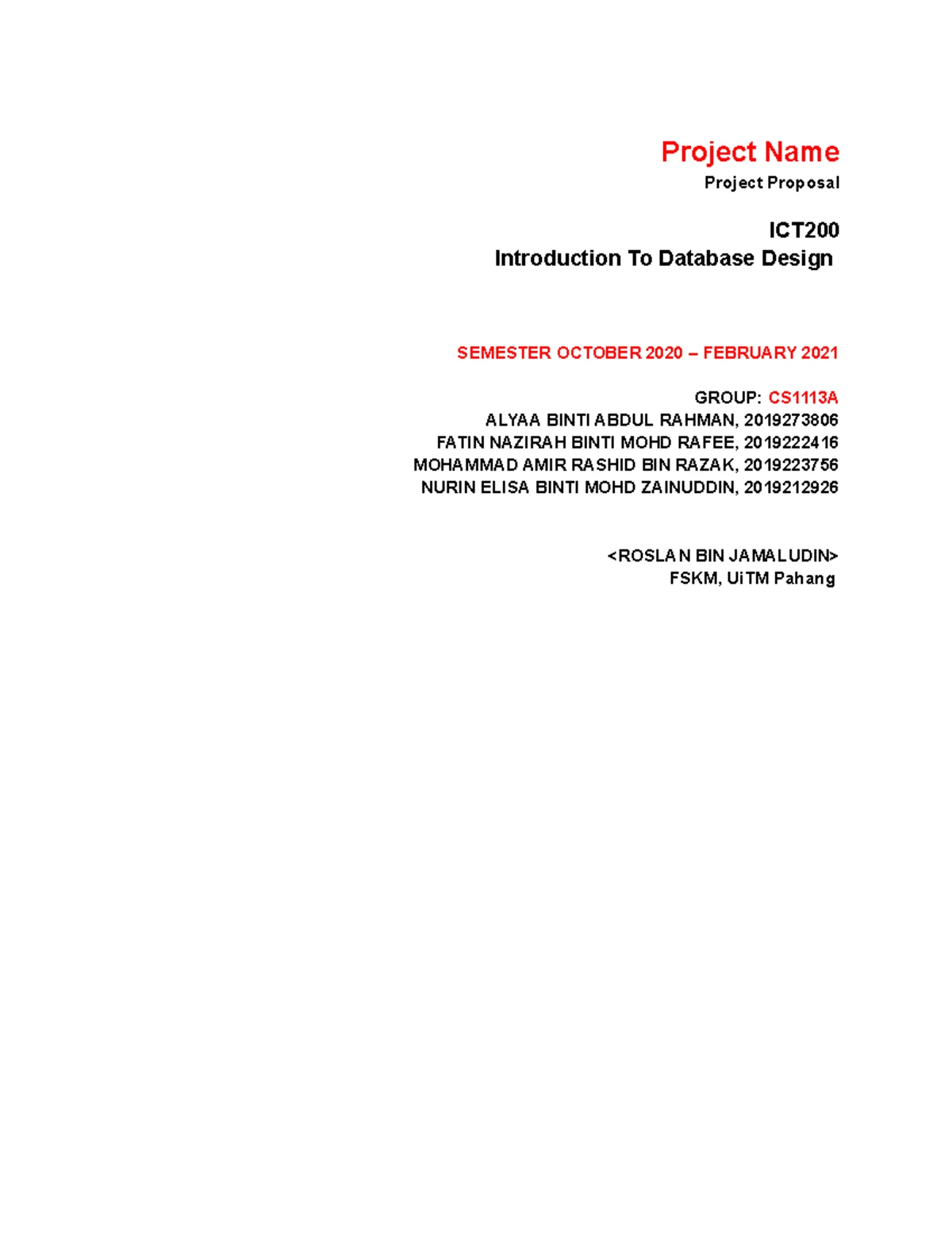Project Proposal Guidelines for ICT200 - Database Management System ...