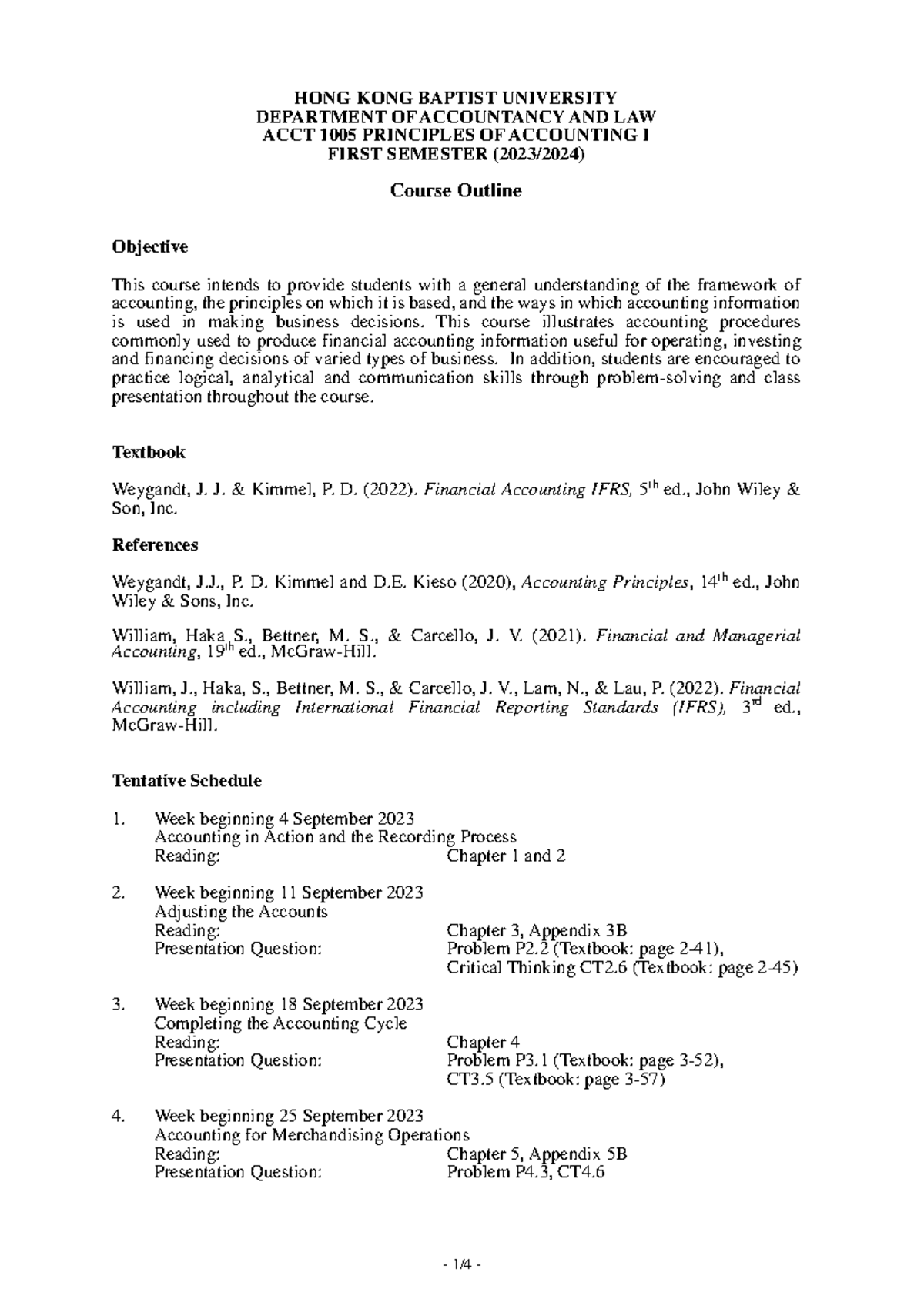ACCT1005 Principles of Accounting I Course Outline (2023/2024) - Studocu