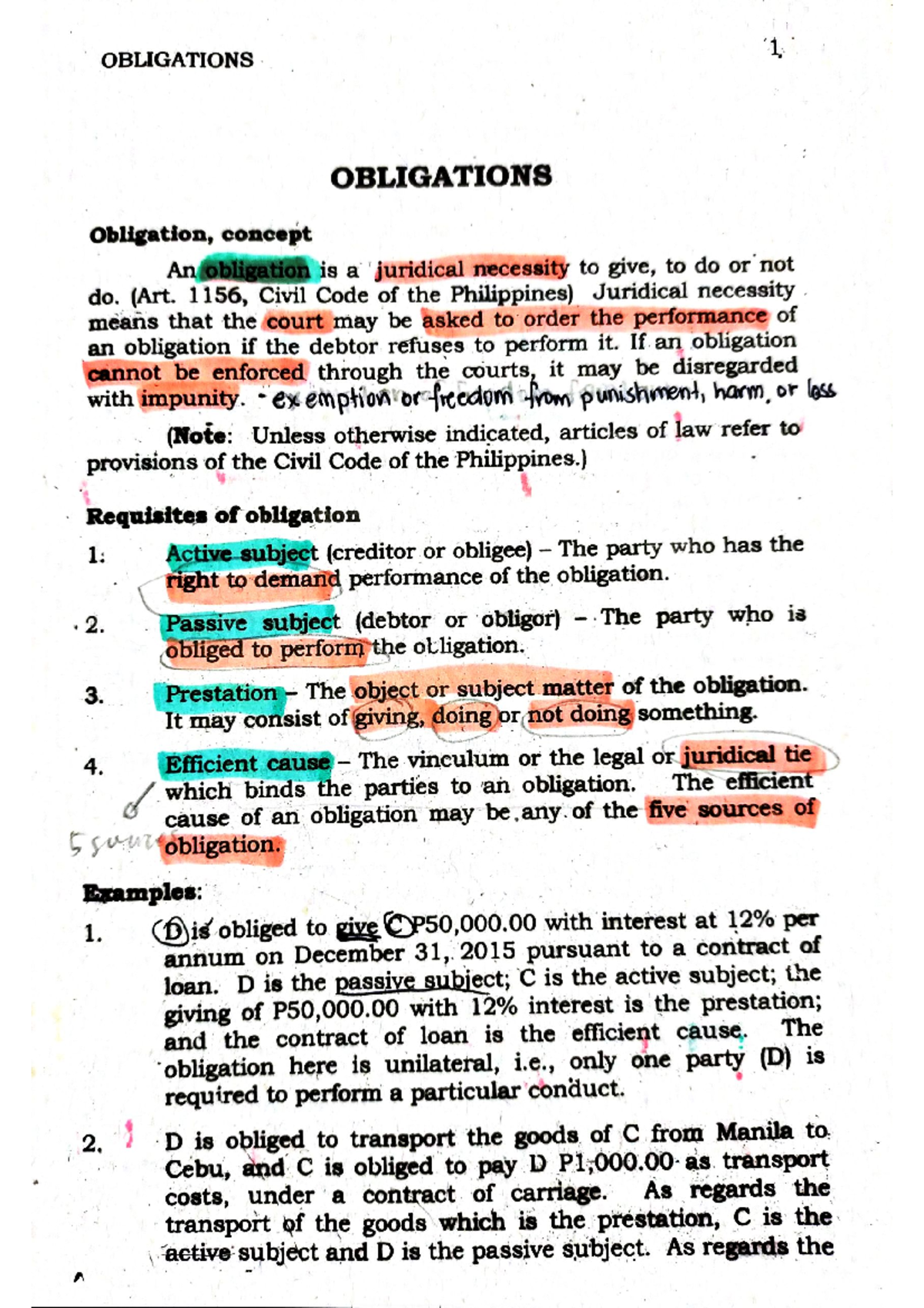 1. Obligations - Law on OBLICON - OBLIGATIONS 1, OBLIGATIONS Obligation ...