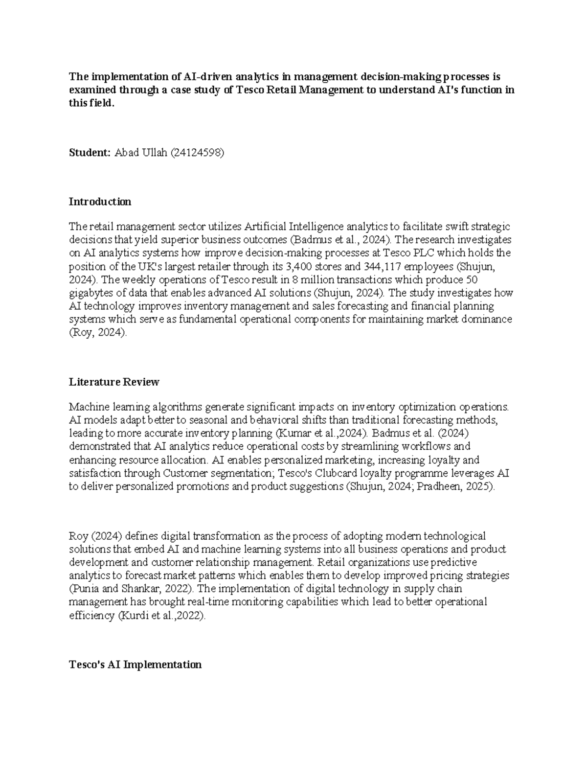 AI-Driven Analytics in Management: A Case Study of Tesco Retail (MGT ...