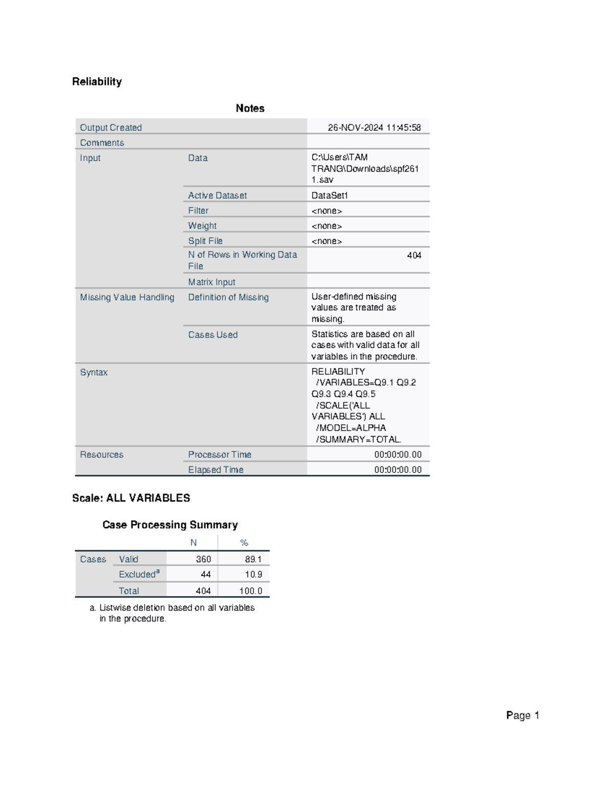 Cronbach - File crosstab - Reliability Notes Output Created Comments ...