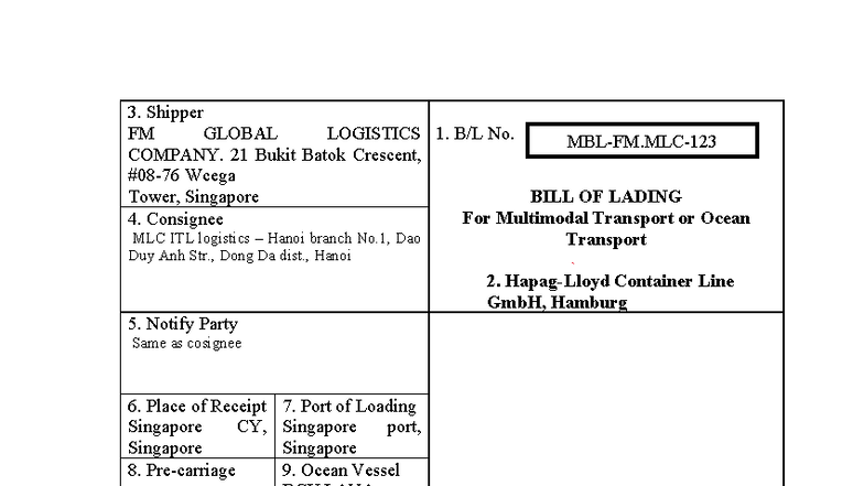 MBL 1+2 - Bài Tập Housebl và Master Bill of Lading - Studocu