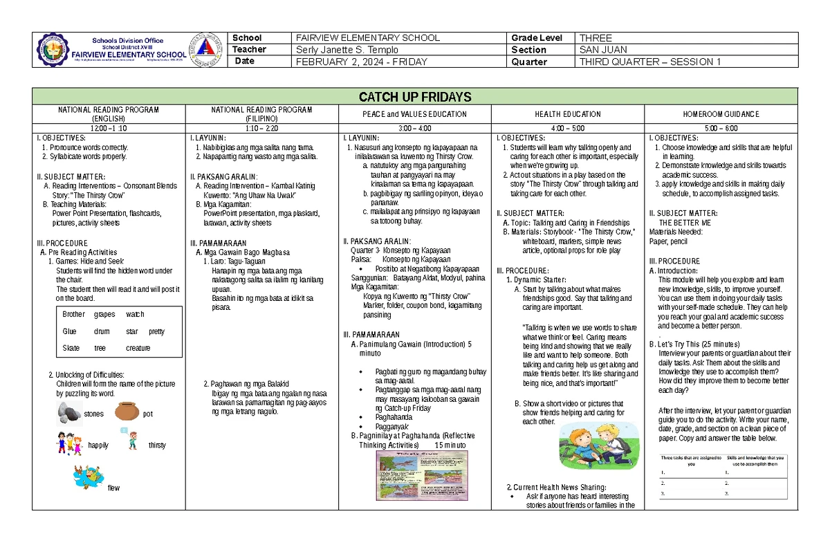 DLP Q3 W6 March-2ND-WEEK: Grade 3 Daily Lesson Plan - Studocu