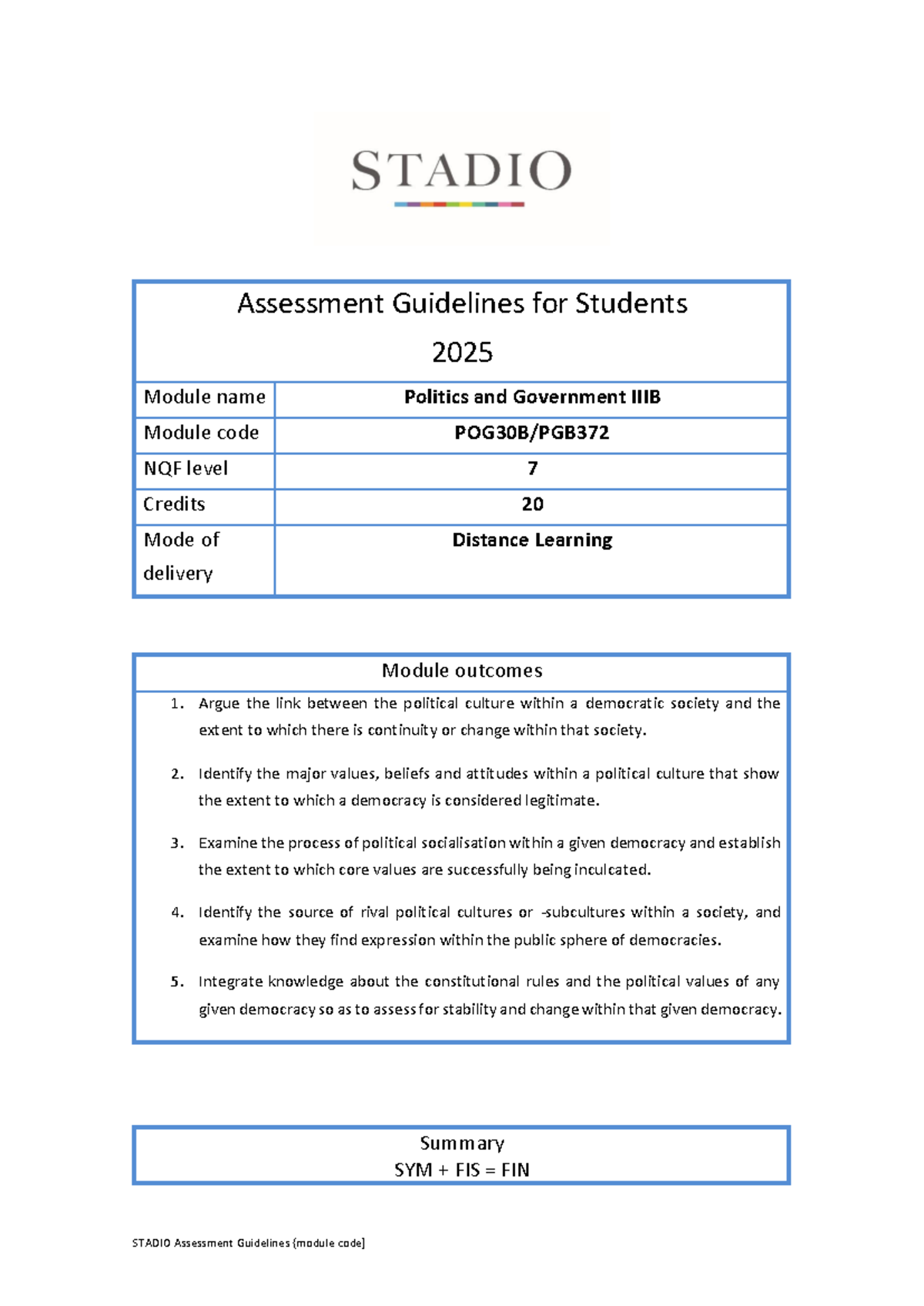 2025 POG30B/PGB372 Assessment Guidelines for Politics and Government ...