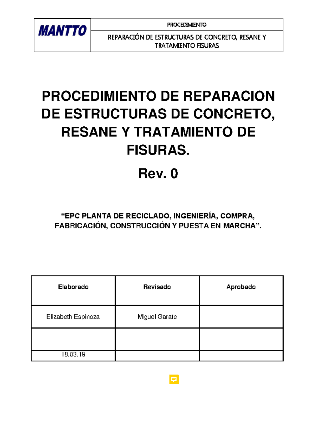 650465434 Procedimiento de Reparación y Tratamiento de Fisuras Rev 0 - Document Preview