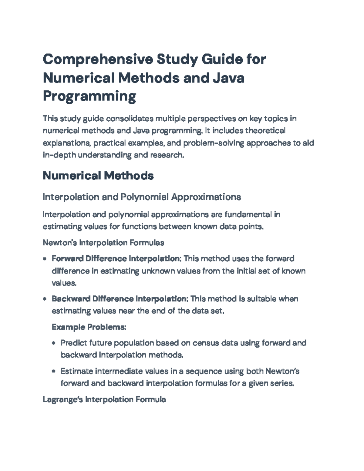 Comprehensive Study Guide for Numerical Methods and Java Programming ...