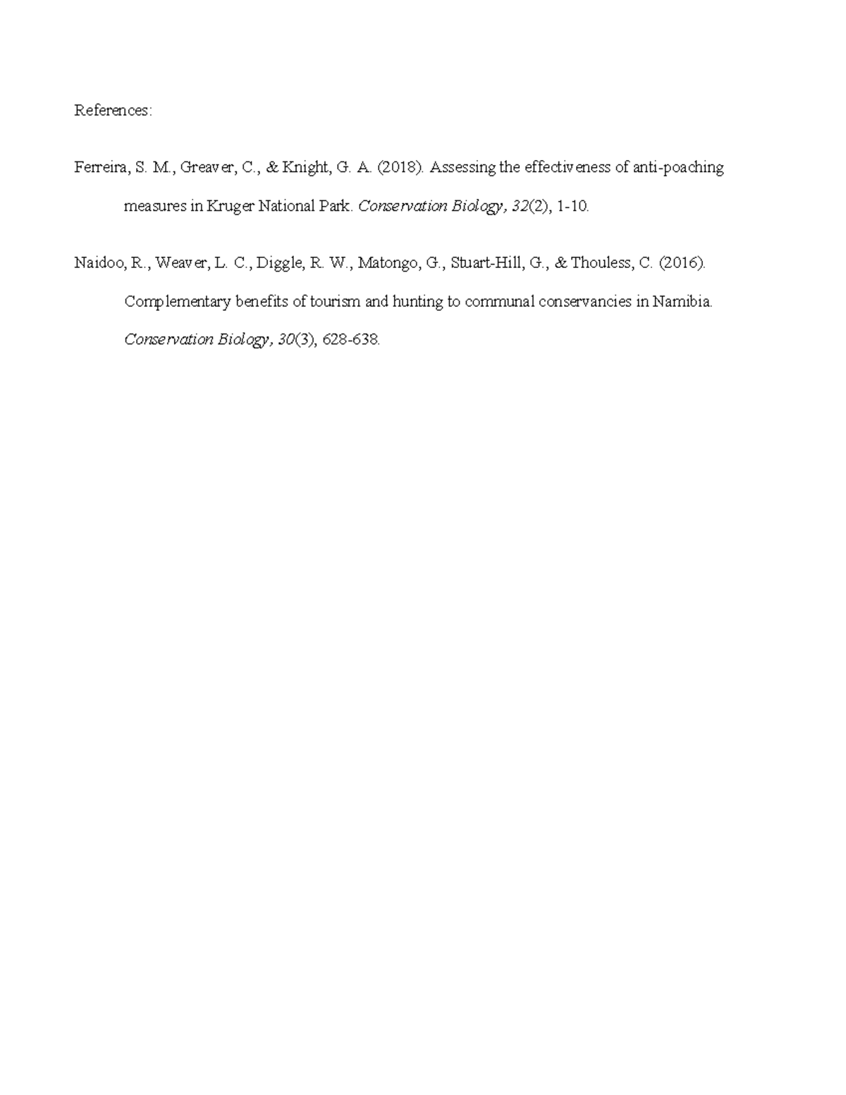 References - notes - ANT160 - References: Ferreira, S. M., Greaver, C ...