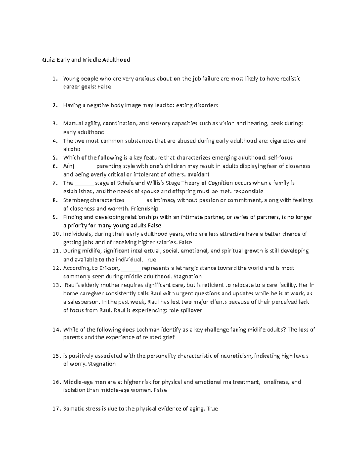 CEFS502 Quiz: Early and Middle Adulthood Insights from Chapters 10-11 - Document Preview