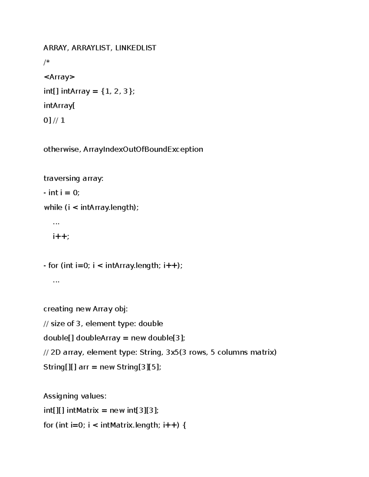 Array, ArrayList, LinkedList Concepts and Operations - Studocu