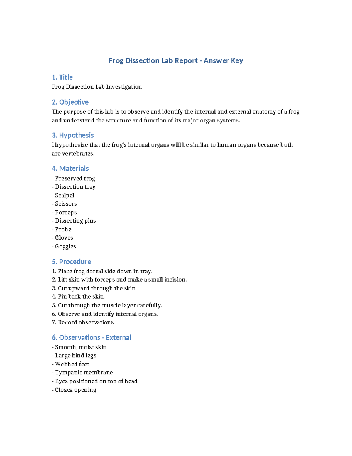 Frog Dissection Lab Report Answer Key: Anatomy Insights - Studocu