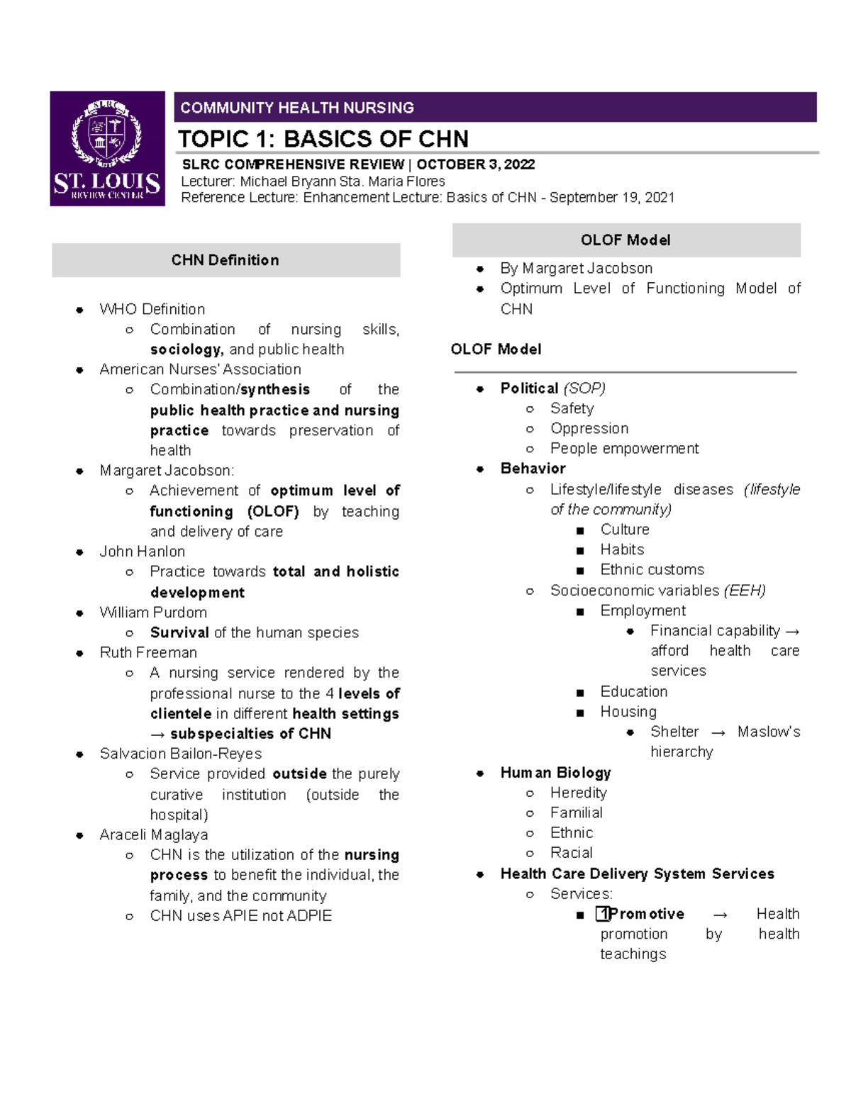 01 CHN - Community Health Nursing: Basics and Key Concepts - Document Preview