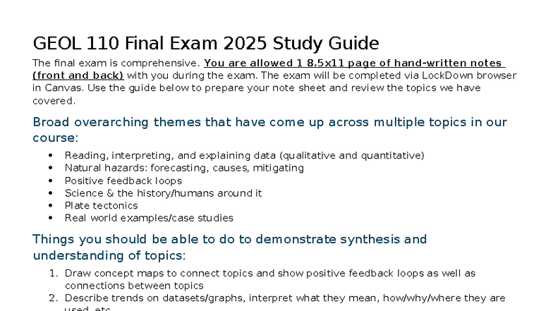 GEOL 110 Final Exam 2025 Comprehensive Study Guide - Studocu