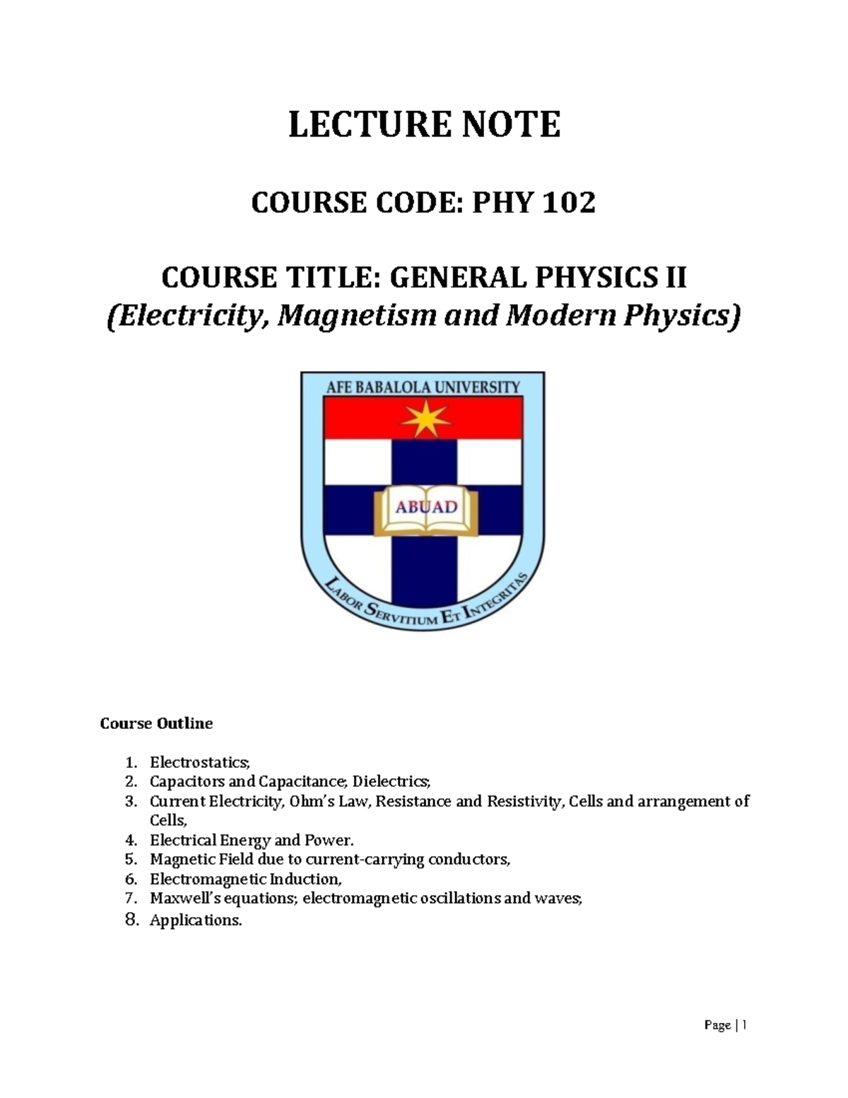 PHY 102 Lecture Notes: Understanding Electricity and Magnetism - Studocu