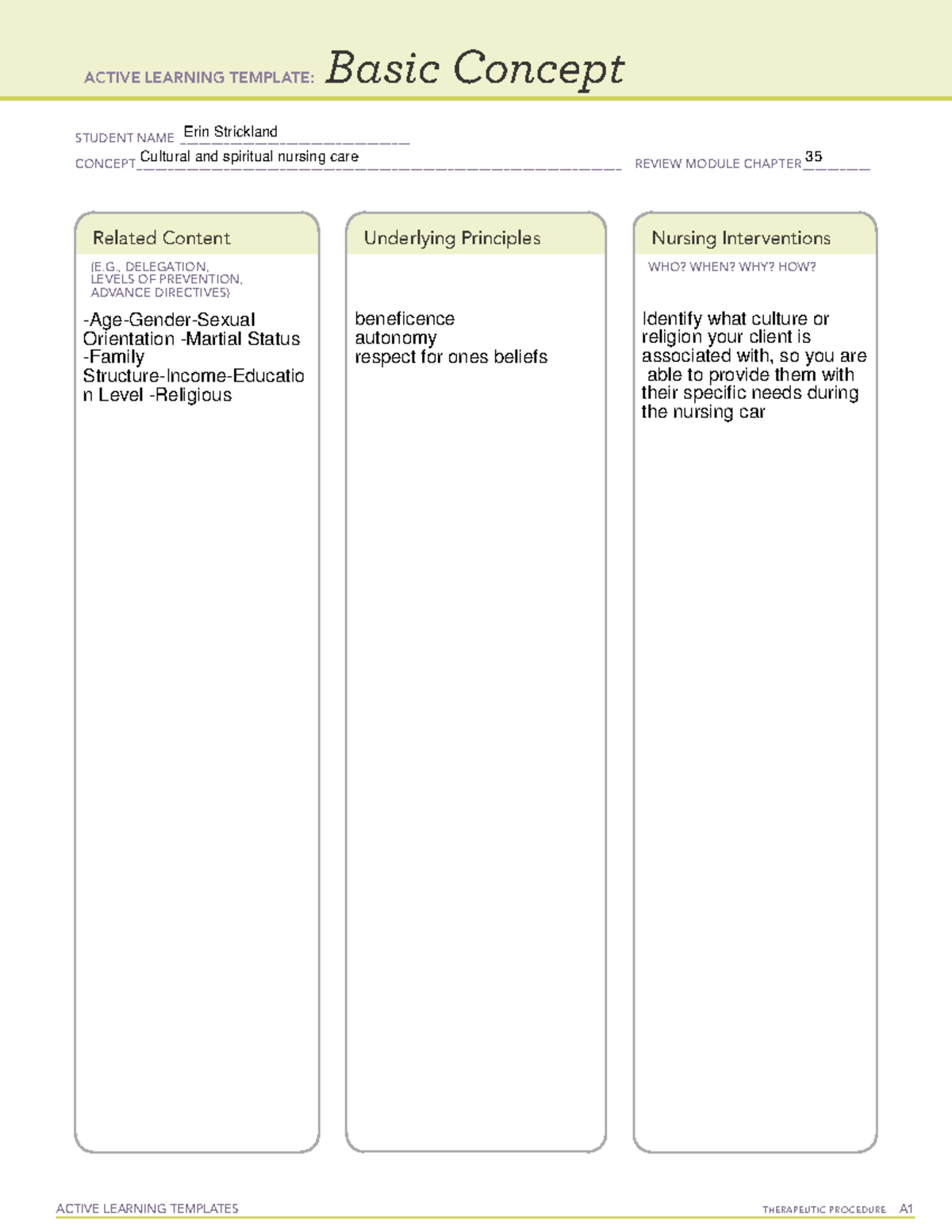 Culural and spiritual nursing - NUR 114 - ACTIVE LEARNING TEMPLATES ...