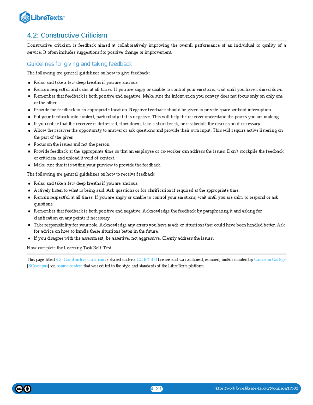 4.2: Guidelines for Giving and Receiving Constructive Criticism - Studocu