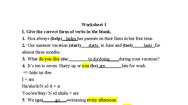 Worksheet 1 - Verb Tenses and Sentence Structure Practice - Studocu