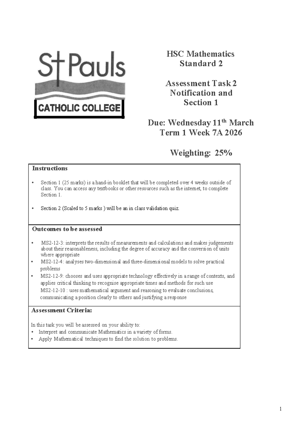 AT2 HSC Mathematics Standard 2 Booklet 2026 - Trigonometry Practice ...